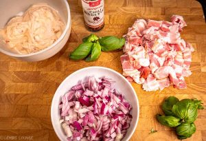 Baked potatoes bacon fraiche