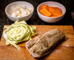 Fried cod with Sandefjord sauce Norwegian vegetables shrimps