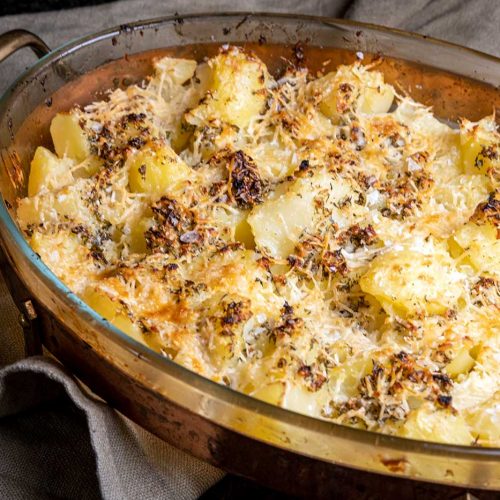 Smashed Potatoes with Parmesan garlic oregano thyme