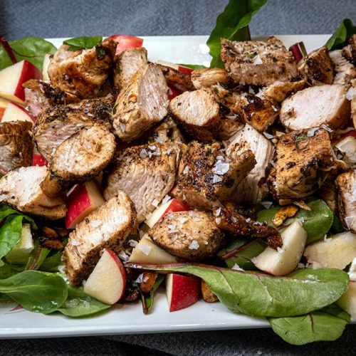 Marinated grilled chicken salad feta hazelnut apple