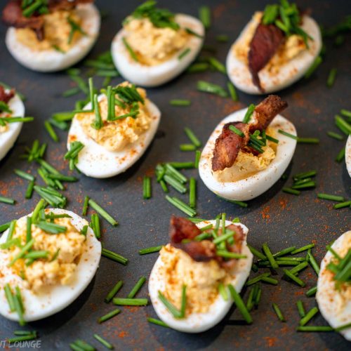 Hot Deviled Eggs with Bacon tabasco dijon cayenne