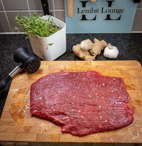 Flank steak with Asian sauce garlic ginger hoisin fish