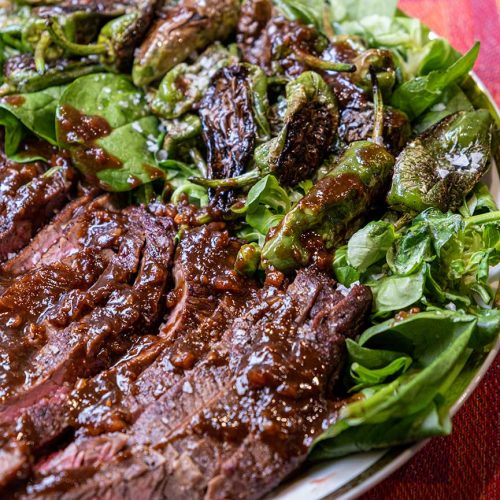 Flank steak with Asian sauce garlic ginger hoisin fish