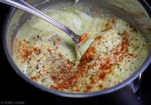 Avocado Panna Cotta with Shrimps cayenne