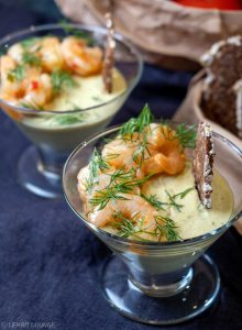 Avocado Panna Cotta with Shrimps cayenne