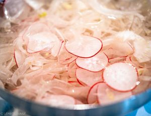 Shrimps with apple, horseradish and fennel radish cayenne lemon