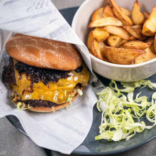 Gorgeous homemade smashed burgers hamburger cheddar cheese onion