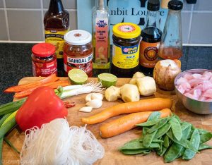 Asian inspired chicken stir-fry noodles spicy