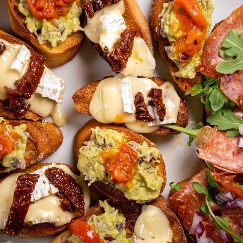 Crisp Mouthwatering Bruschetta crunchy salami brie avocado