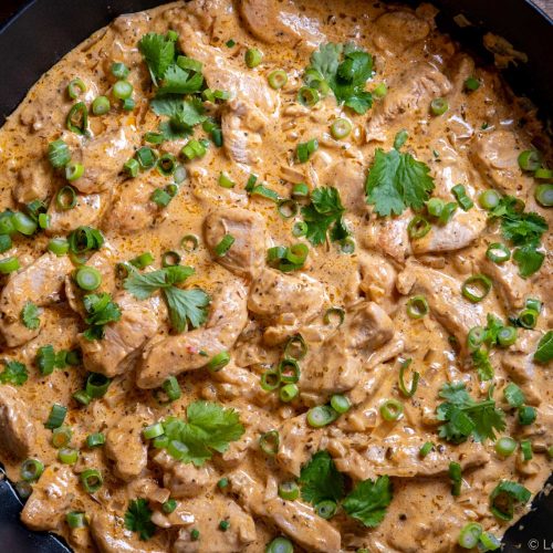 Creamy Chicken Stroganoff wine cognac Dijon Oregano