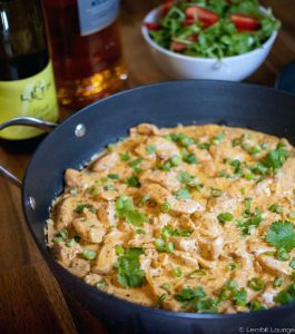 Creamy Chicken Stroganoff wine cognac Dijon Oregano