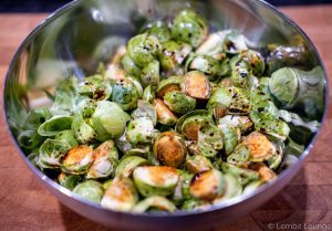 Roasted Brussels Sprouts with Ponzu and lemon parmesan mayo
