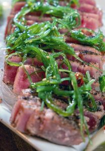 Seared Tuna with Lovely Dressing glass noodles goma wakame