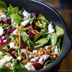 Beetroot and Feta Cheese Salad roasted pumpkin baby spinach Lemon Vinaigrette