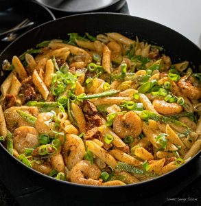 Creole Shrimp Pasta with Sausage spicy easy quick Vannamei garlic penne