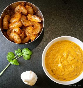 Curry-Mango prawn papadum's bites chutney crunchy curry madras easy