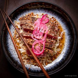 seared tuna with ponzu and buckwheat sweetheart cabbage pickled red onion toasted sake easo to make quick