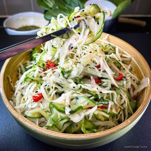 pickled cucumber and cabbage salad with Asian flavors, crunchy and delicious